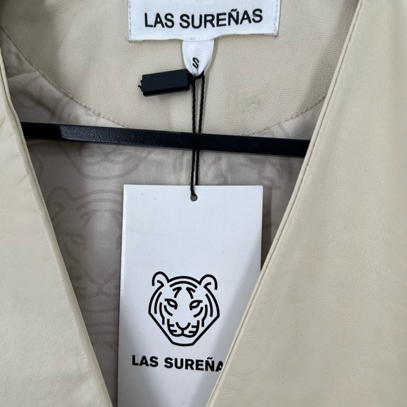 Las Surenas 100% Leather Tiger Embroidered Vest In Ivory - Picture 4 of 9